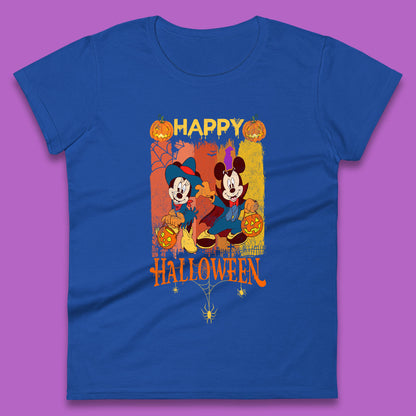 Happy Halloween Disney Witch Mickey Mouse Minnie Mouse Horror Scary Disneyland Trip Womens Tee Top