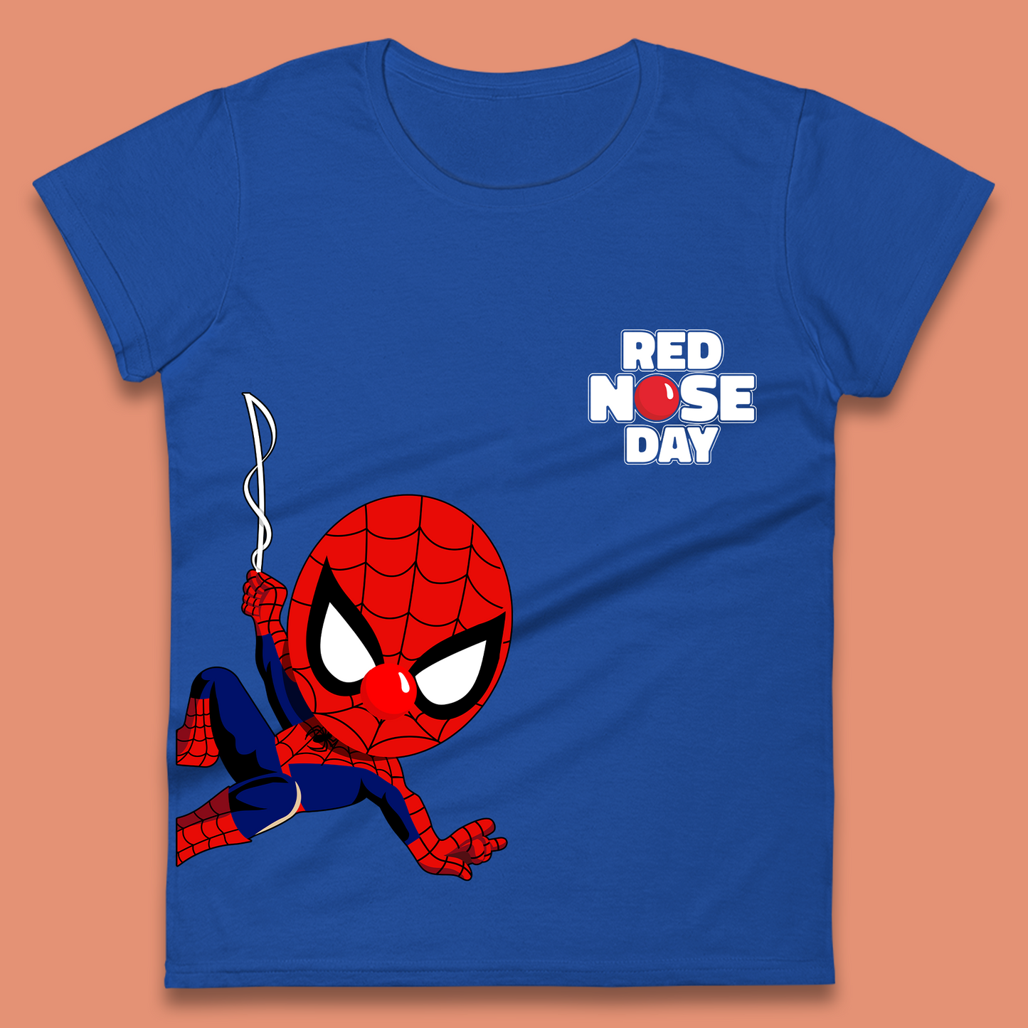 Spider Man Peeking Red Nose Day Womens T-Shirt