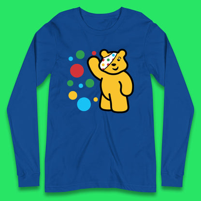 Spotty Pudsey Bear Hand Waving Dotty Spot Fundraising Children In Need Spotty Bear Spotty Day Long Sleeve T Shirt