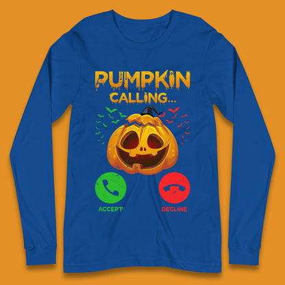 Halloween Pumpkin Calling Funny Phone Call Horror Scary Jack O Lantern Long Sleeve T Shirt