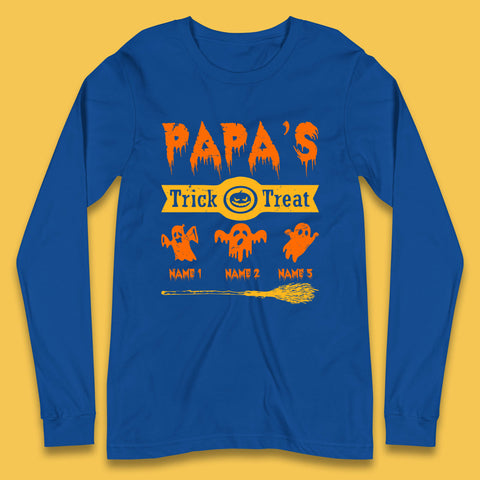Personalised Papa's Trick Or Treat Halloween Custom Your Boo Ghost Children Names Scary Spooky Costume Long Sleeve T Shirt