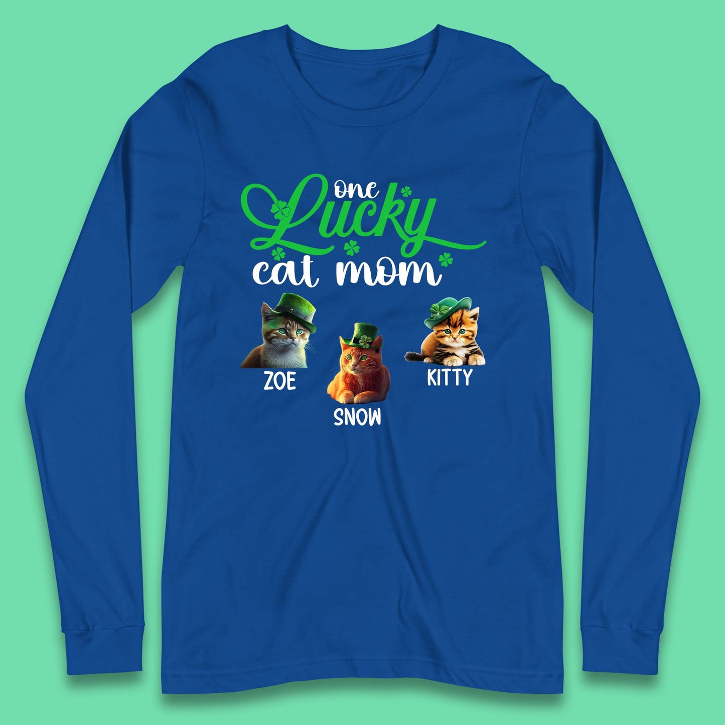 Personalised One Lucky Cat Mama Long Sleeve T-Shirt