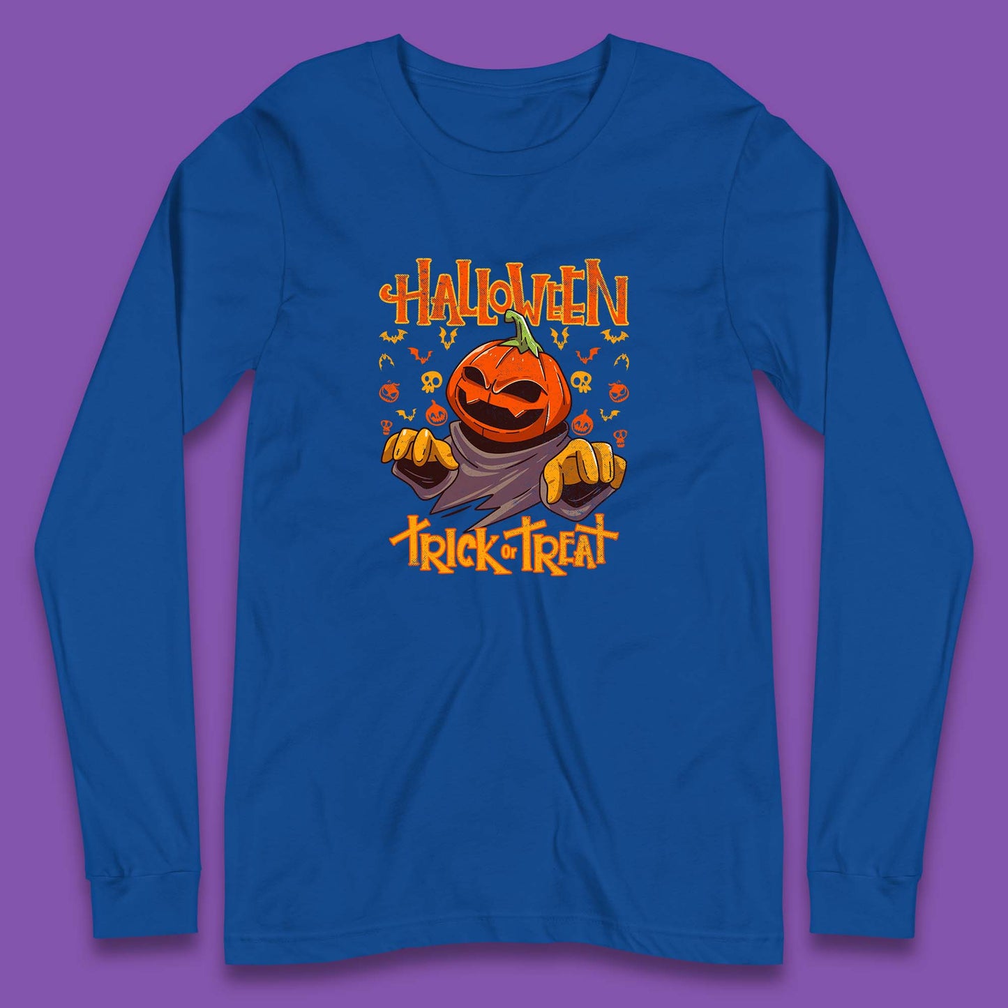 Halloween Trick Or Treat Pumpkin Character Halloween Scary Evil Pumpkin Long Sleeve T Shirt