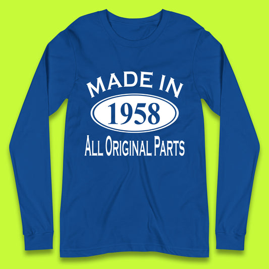 Made In 1958 All Original Parts Vintage Retro 65th Birthday Funny 65 Years Old Birthday Gift Long Sleeve T Shirt