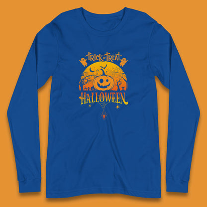 Trick Or Treat Halloween Pumpkin Haunted Trees Scary Spooky Season Long Sleeve T Shirt