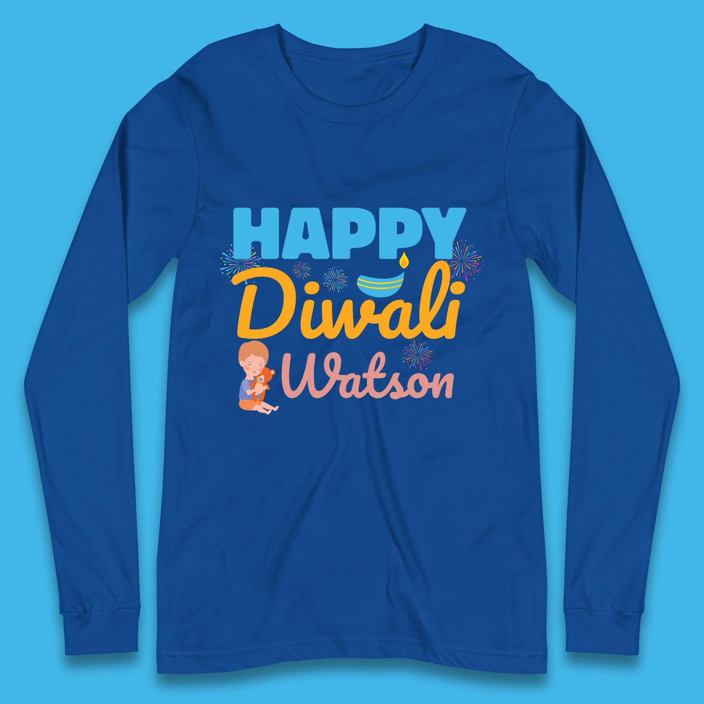 Personalised Happy Diwali Festival Of Lights Your Name Indian Diwali Holiday Celebration Long Sleeve T Shirt