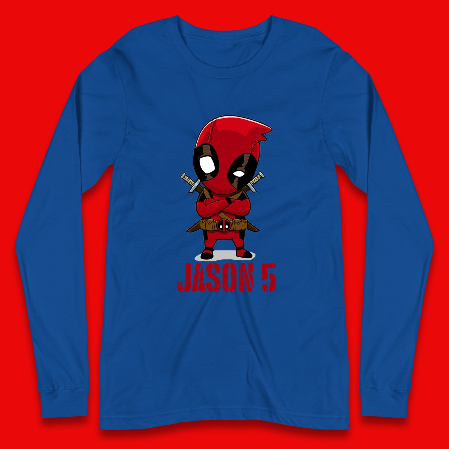 Personalised Chibi Deadpool Fictional Character Your Name & Age Superhero Comic Book Character Deadpool Marvel Comics Long Sleeve T Shirt