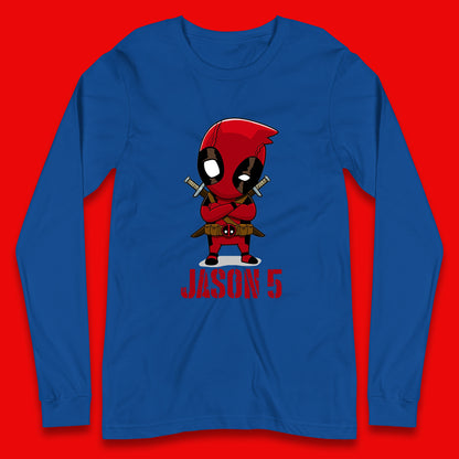 Personalised Chibi Deadpool Fictional Character Your Name & Age Superhero Comic Book Character Deadpool Marvel Comics Long Sleeve T Shirt