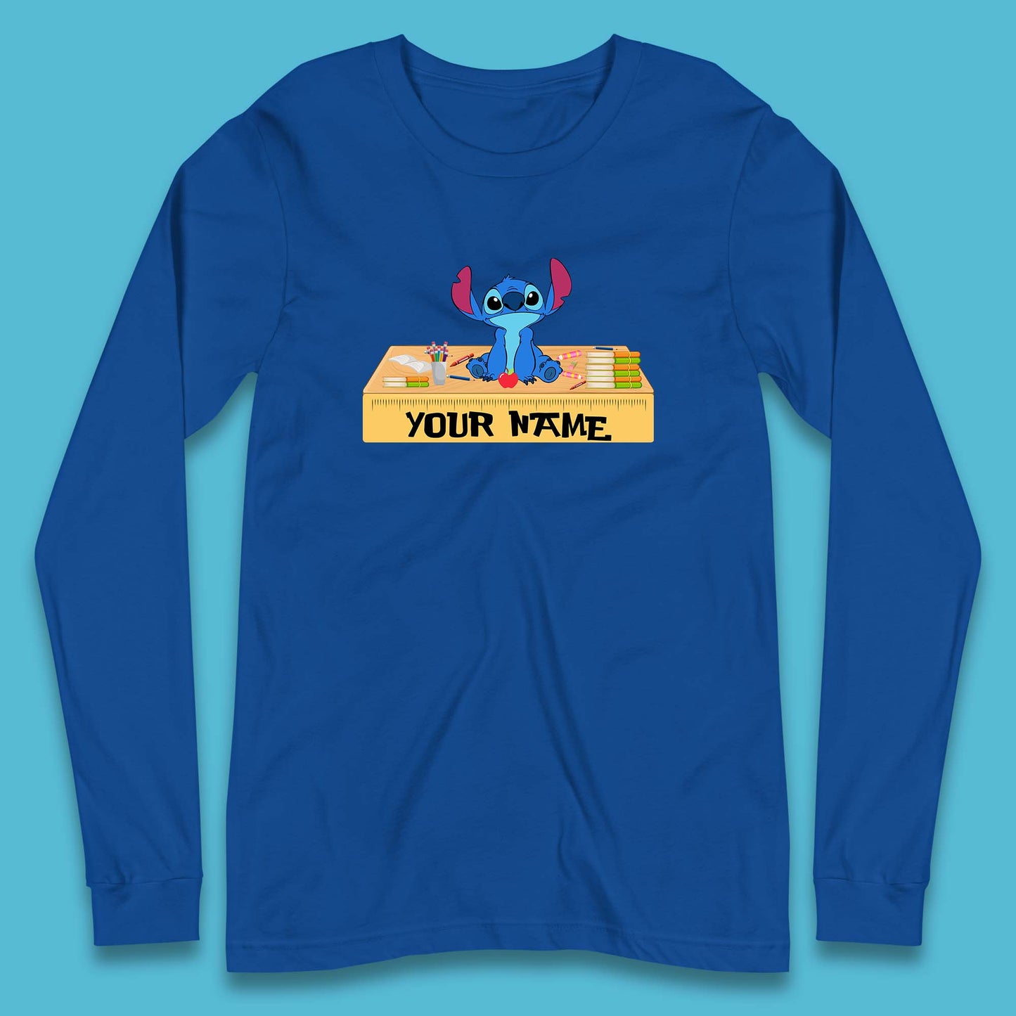 Personalised Disney Stitch Welcome Back To School Your Name Lilo & Stitch School First Day Of School Long Sleeve T Shirt