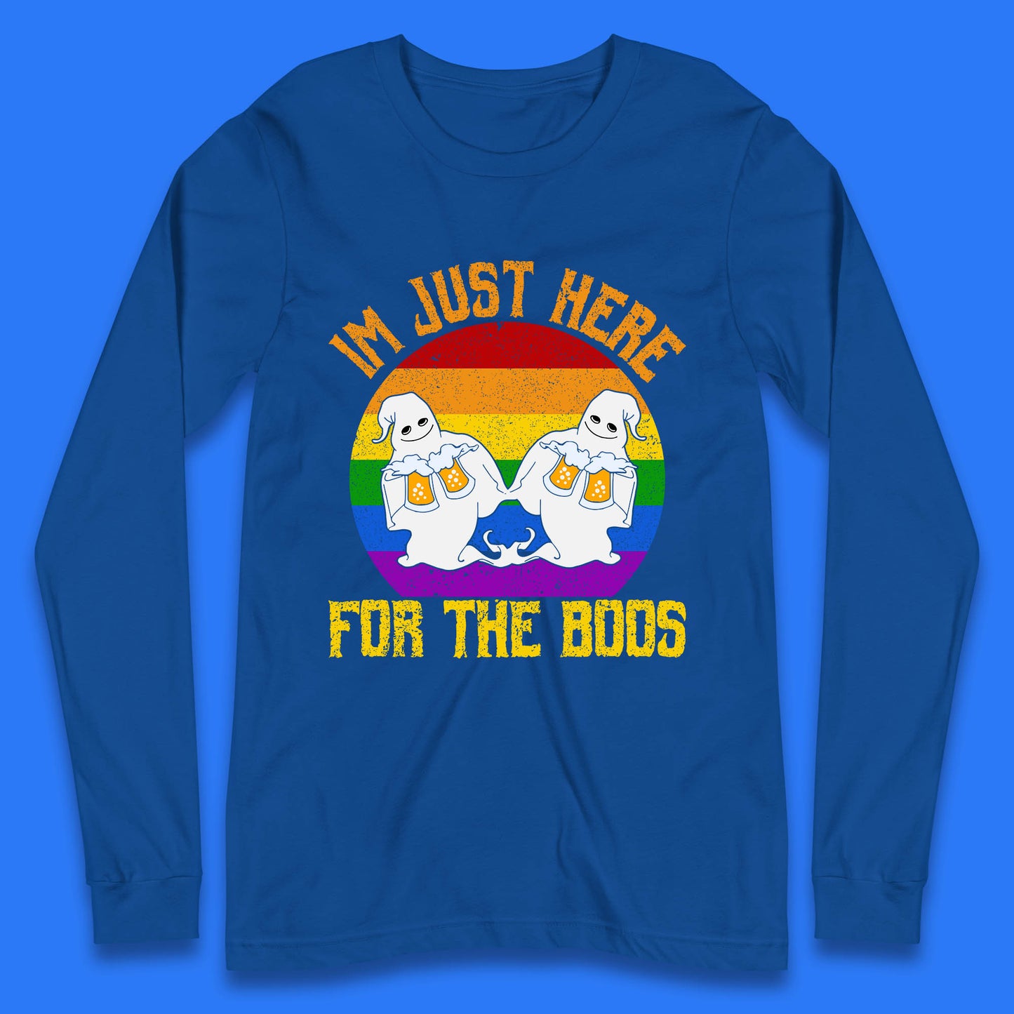 Halloween I Just Here For The Boos Gay Boo Ghosts Drinking Beer LGBTQ Pride Beer Long Sleeve T Shirt