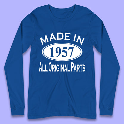 Made In 1957 All Original Parts Vintage Retro 66th Birthday Funny 66 Years Old Birthday Gift Long Sleeve T Shirt