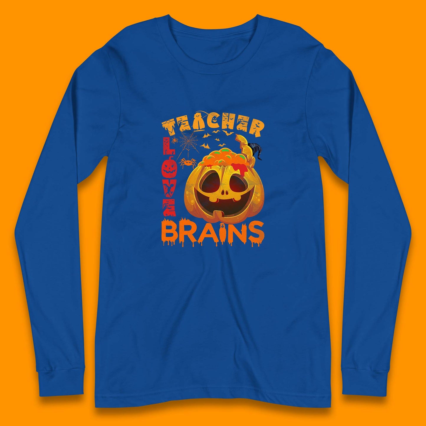 Teacher Love Brain Halloween Spooky Teacher Trick Or Teach Long Sleeve T Shirt