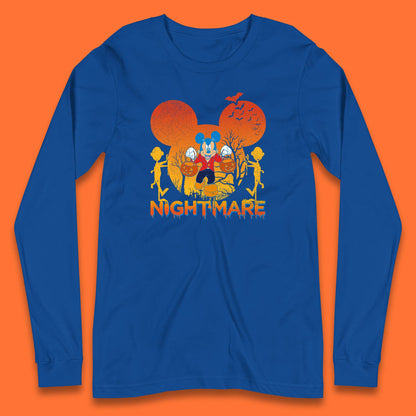 Halloween Nightmare Disney Mickey Mouse Holding Pumpkin Bucket Horror Scary Disneyland Trip Long Sleeve T Shirt