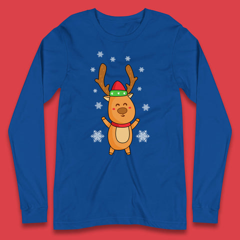 Cute Christmas Santa Claus Reindeer Rudolph With Antlers Xmas Long Sleeve T Shirt