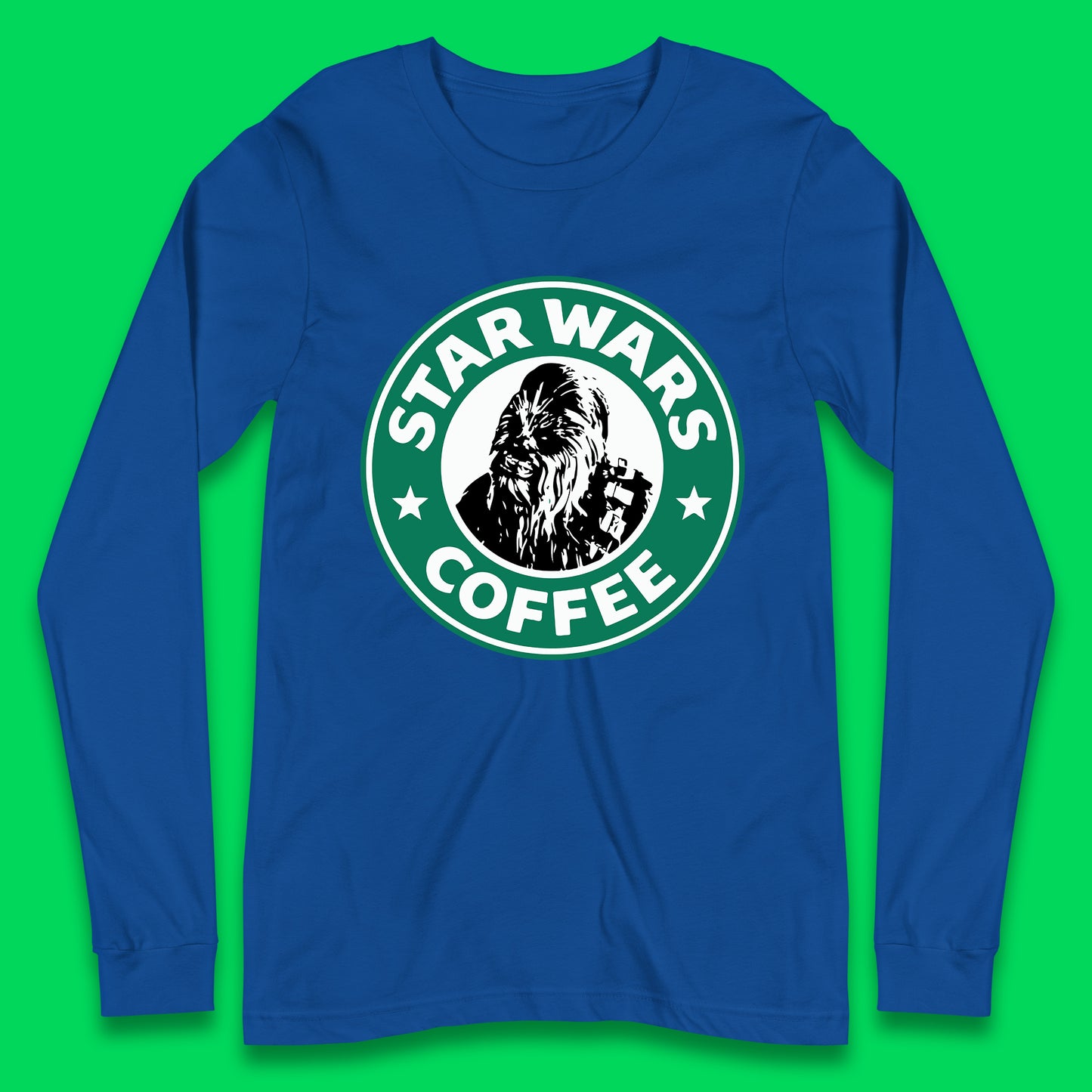 Chewbacca Star Wars Coffee Sci-fi Action Adventure Movie Character Starbucks Coffee Spoof 46th Anniversary Long Sleeve T Shirt