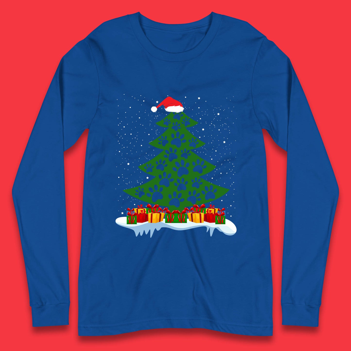 christmas tree with paw prints of dogs tee