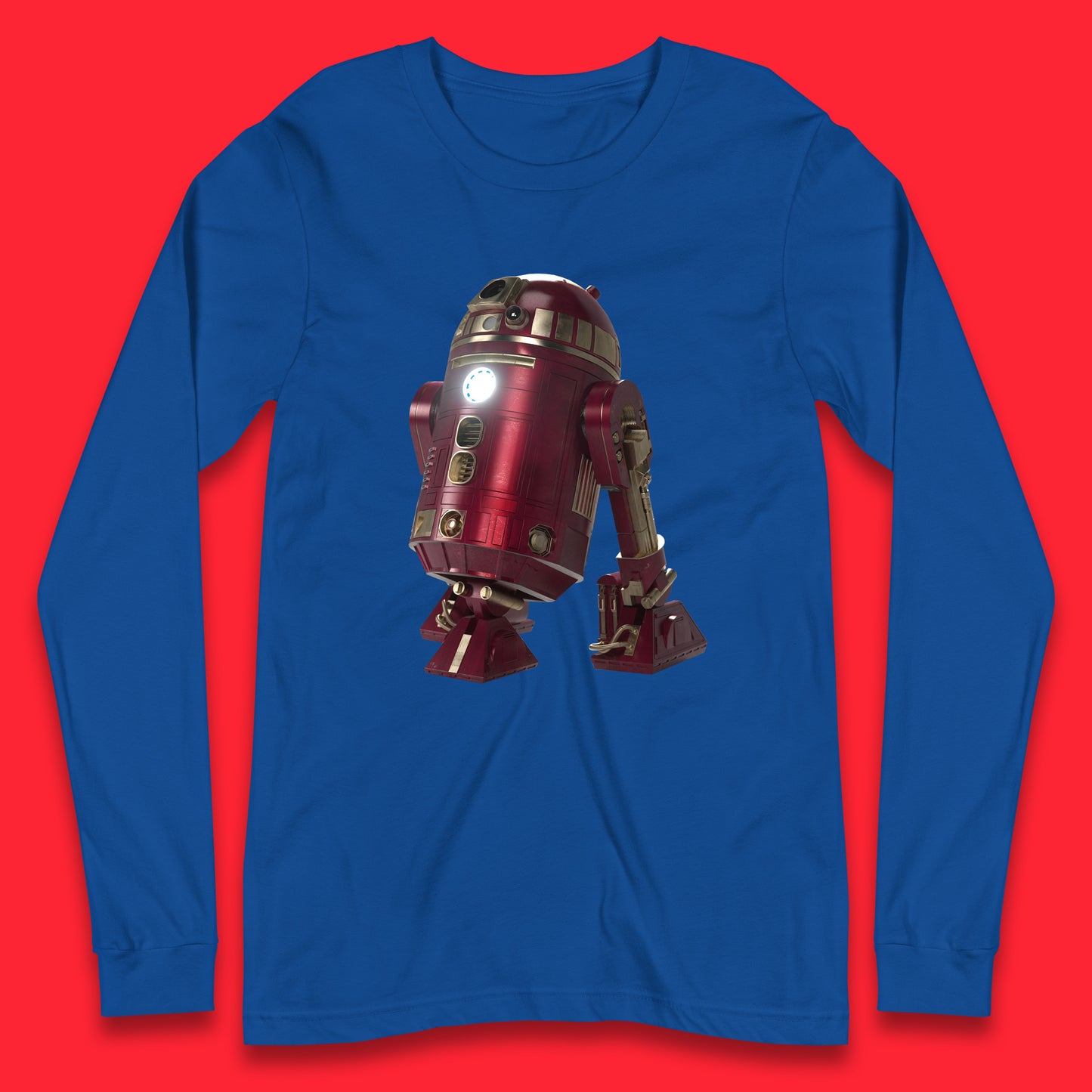 The Iron Man Spoof R2-D2 The Clone Wars Galaxy's Edge Trip R2D2 Ready To Rock Star Wars 46th Anniversary Long Sleeve T Shirt