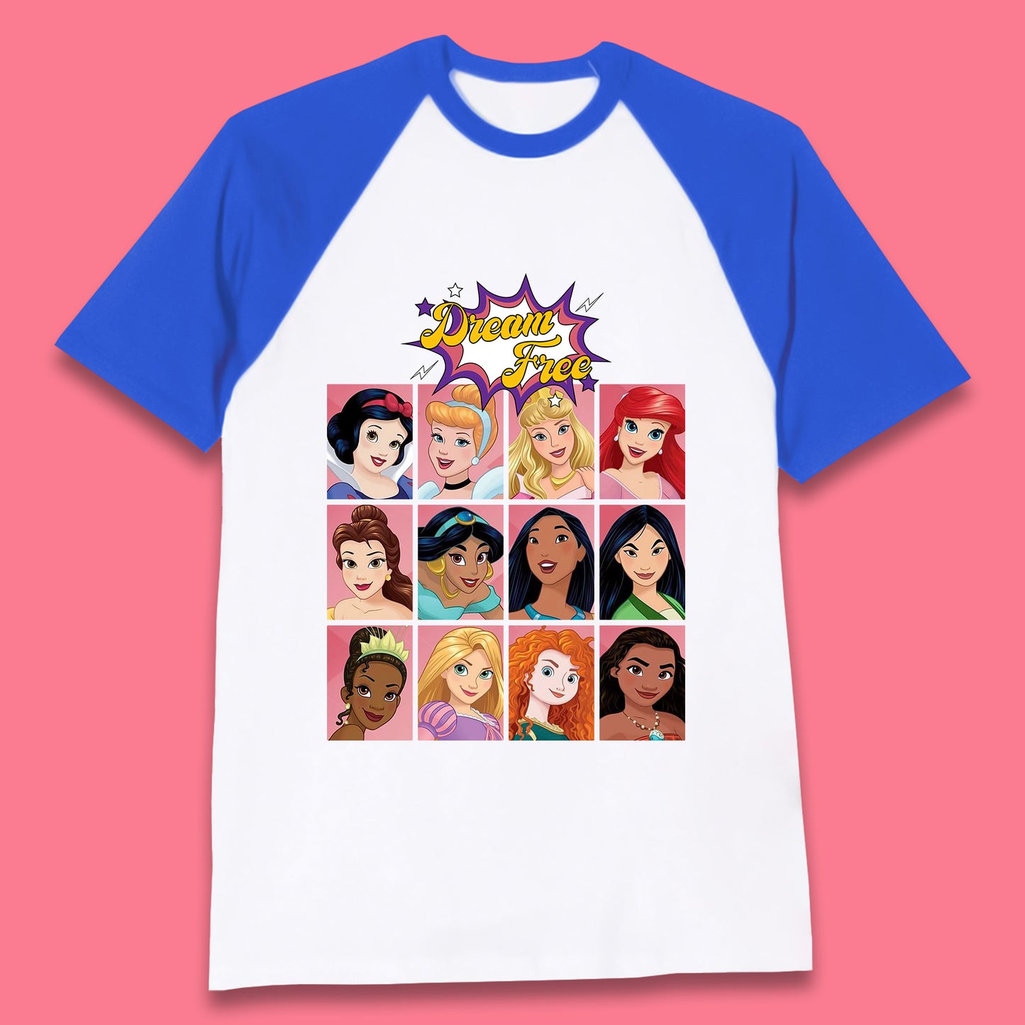 Dream Free Disney Princess Characters Disney Snow White Cinderella Jasmine Disney Princesses Group Disney World Baseball T Shirt