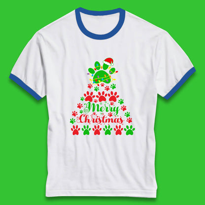 merry christmas paws tree ringer t shirt