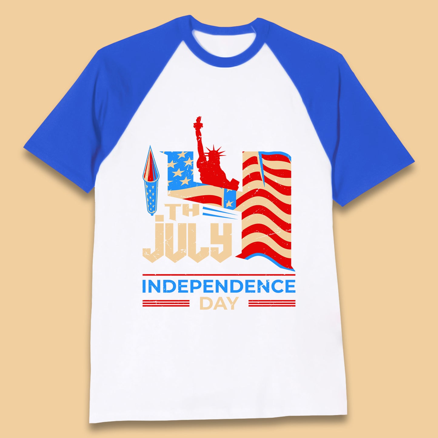 Statue Of Liberty 4th July USA Independence Day Celebration Fireworks Baseball T Shirt