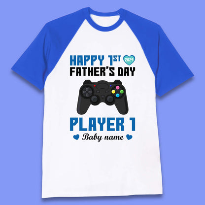 Personalised Happy First Father's Day Baseball T-Shirt