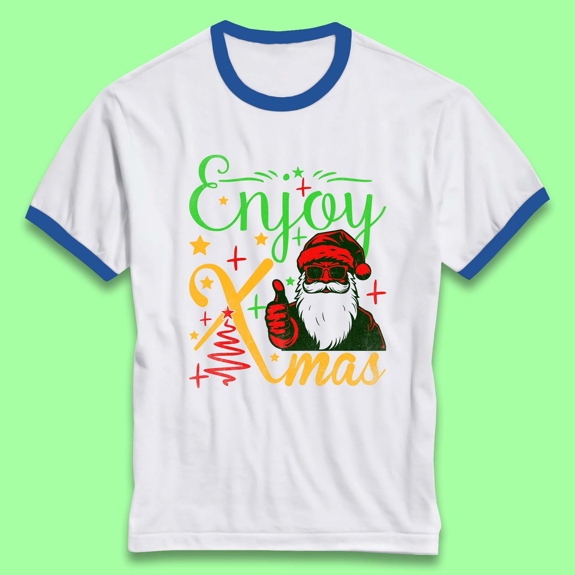 santa claus thumbs up christmas ringer t shirt