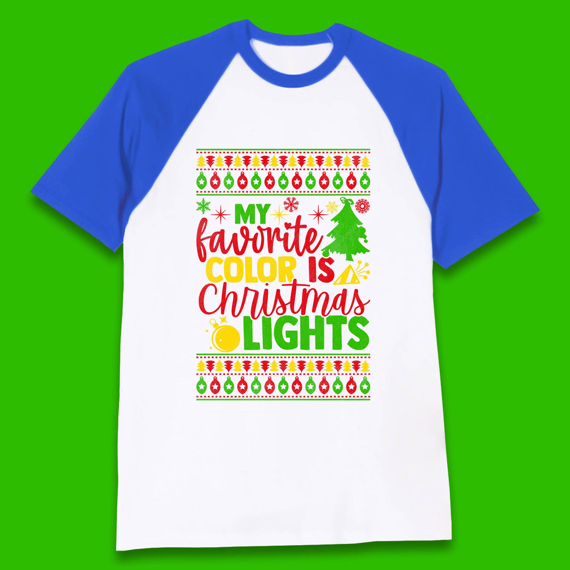 my favorite color is christmas lights baseball t shirt