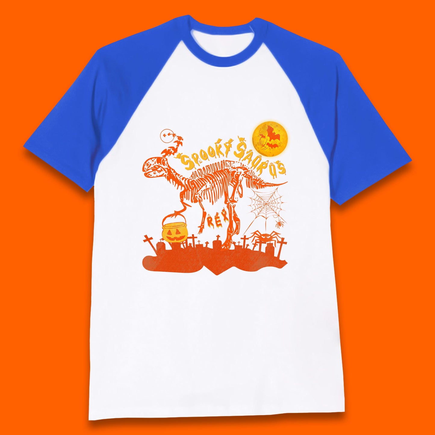 Spooky Saurus Rex Halloween Dinosaur Skeleton T-Rex Scary Pumpkin Baseball T Shirt