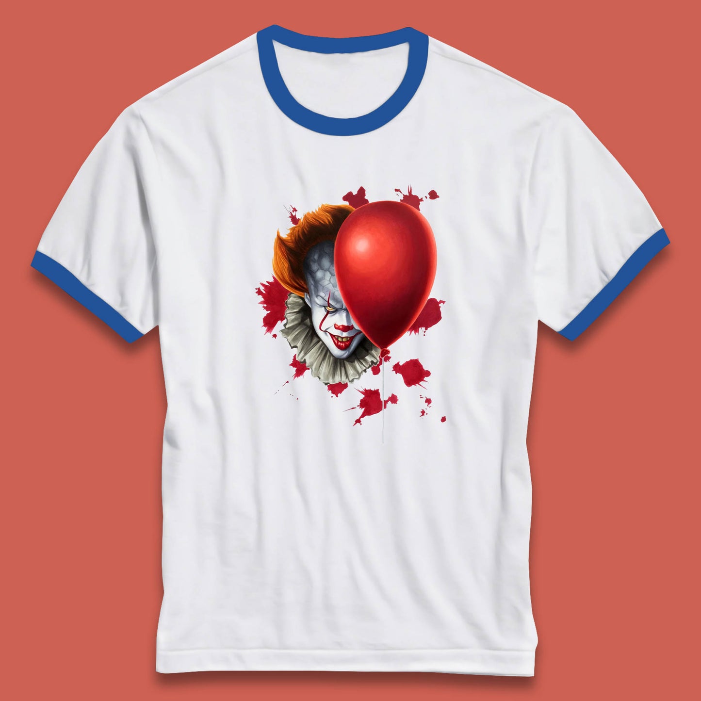 IT Pennywise Clown With Balloon Halloween Evil Clown Costume Horror Movie Serial Killer Ringer T Shirt