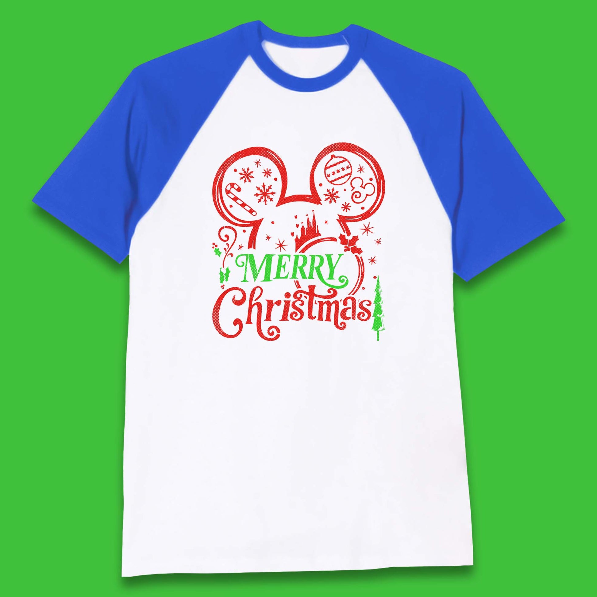 mickey mouse head christmas baseball t shirt