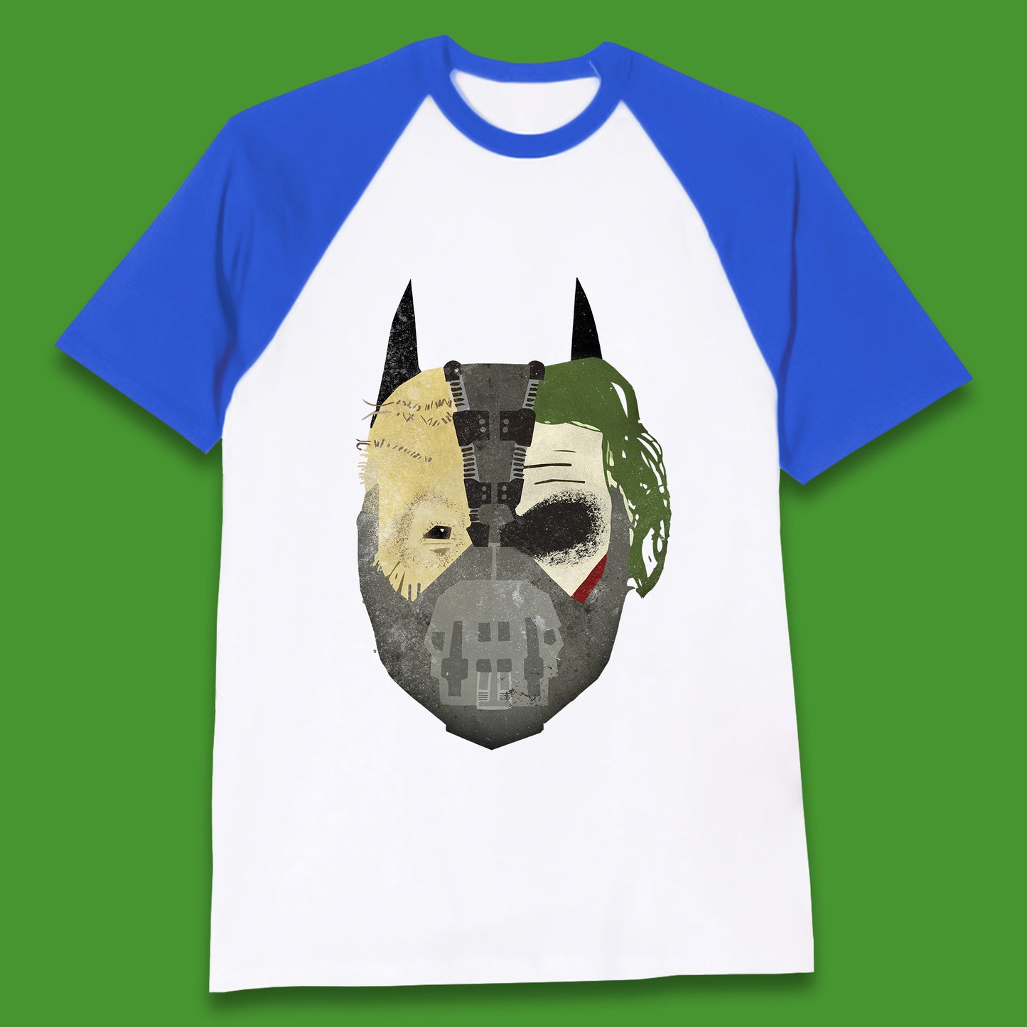 The Dark Knight Trilogy Batman Movie Villains Joker Scarecrow Bane Batman Trilogy Mashup Baseball T Shirt