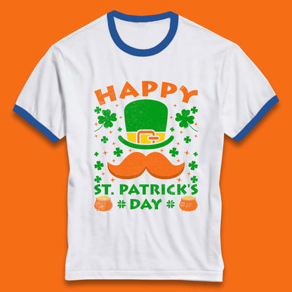 Leprechaun Hat & Ginger Mustache Ringer T-Shirt