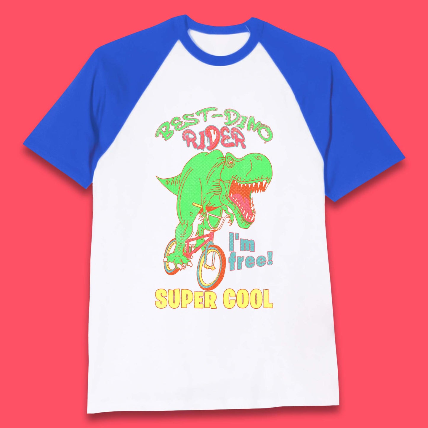 Dinosaur Riding Bicycle Baseball T-Shirt