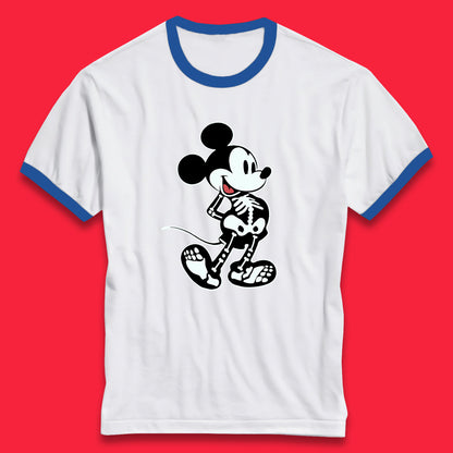 Disney Mickey Mouse Skeleton Funny Horror Scary Cartoon Character Mickey Skull Disneyland Vacation Trip Disney World Ringer T Shirt