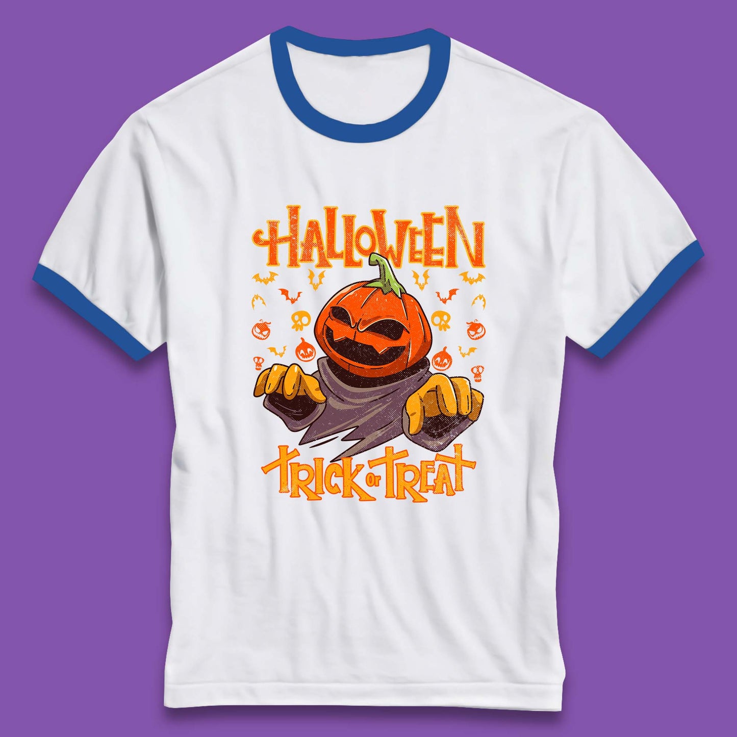 Halloween Trick Or Treat Pumpkin Character Halloween Scary Evil Pumpkin Ringer T Shirt