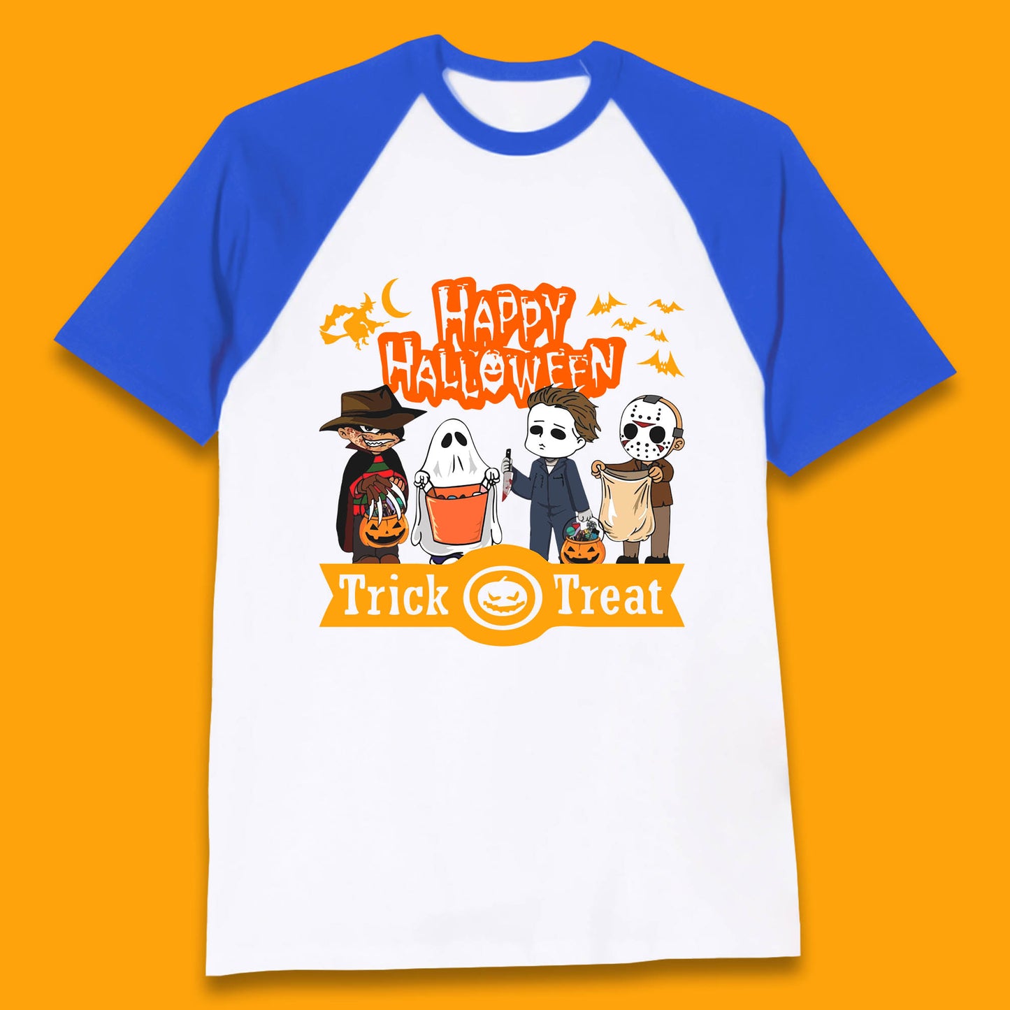 Happy Halloween Trick Or Treat Chibi Horror Movie Characters Killer Baseball T Shirt