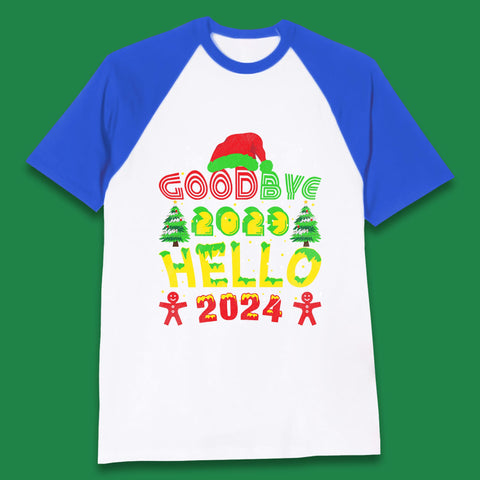 Good Bye 2023 Hello 2024 Merry Christmas Funny Happy New Year Xmas Baseball T Shirt