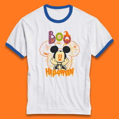 Boo Halloween Mickey Mouse Skeleton Horror Scary Disney Halloween Disneyland Trip Ringer T Shirt