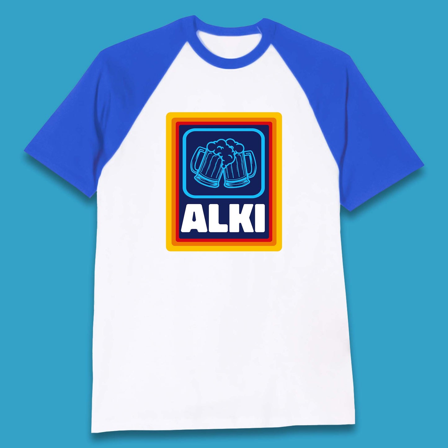 Alki Aldi Drink Pub Beer Joke Funny Parody Novelty Gift Baseball T Shirt