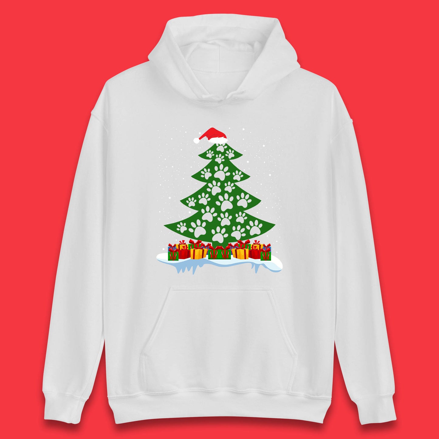 christmas tree with paw prints of dogs hoodie