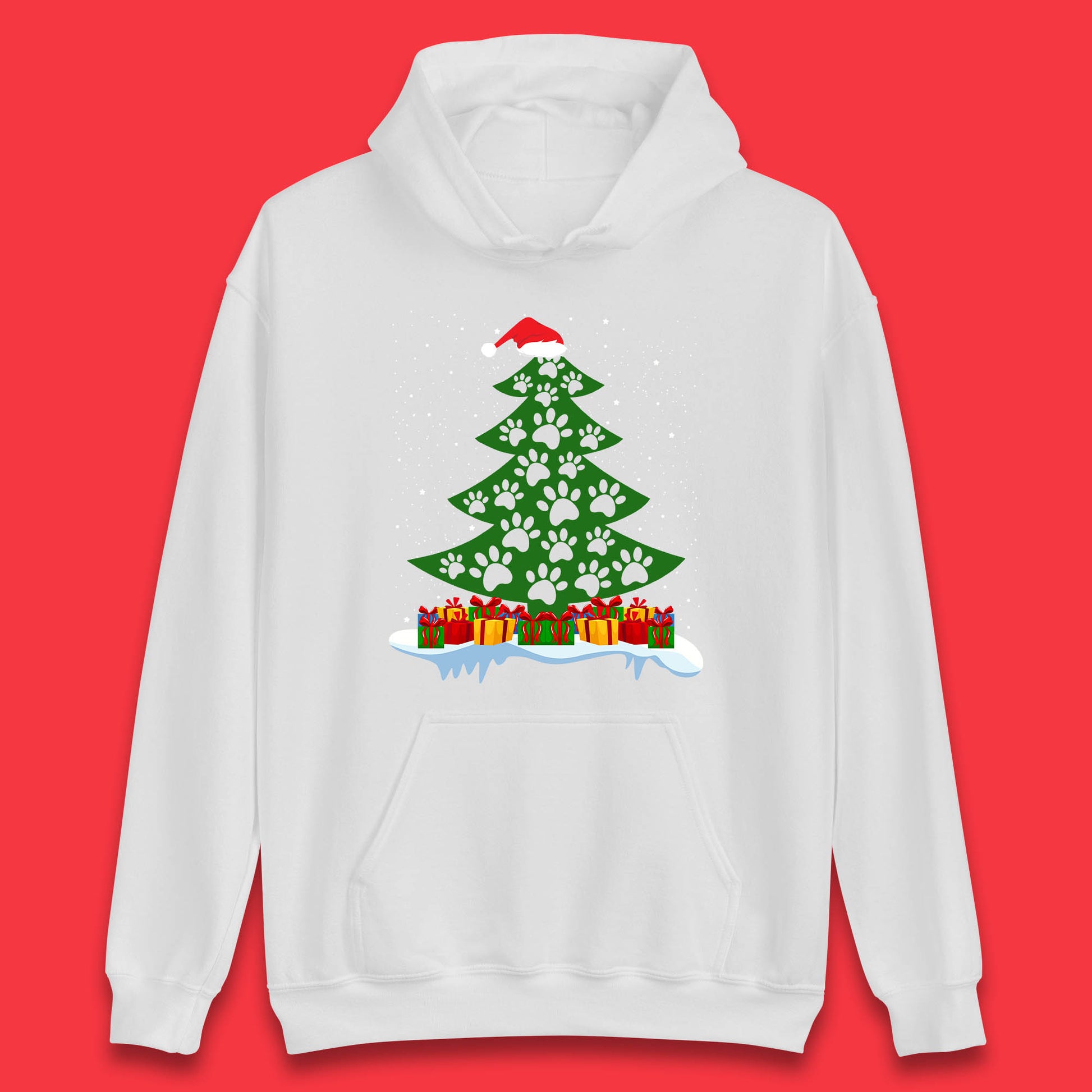 christmas tree with paw prints of dogs hoodie