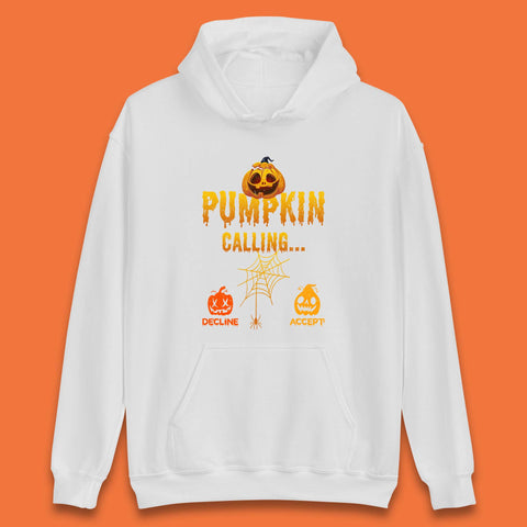 Halloween Pumpkin Calling Accept Decline Funny Jack O Lantern Horror Scary Phone Call Unisex Hoodie