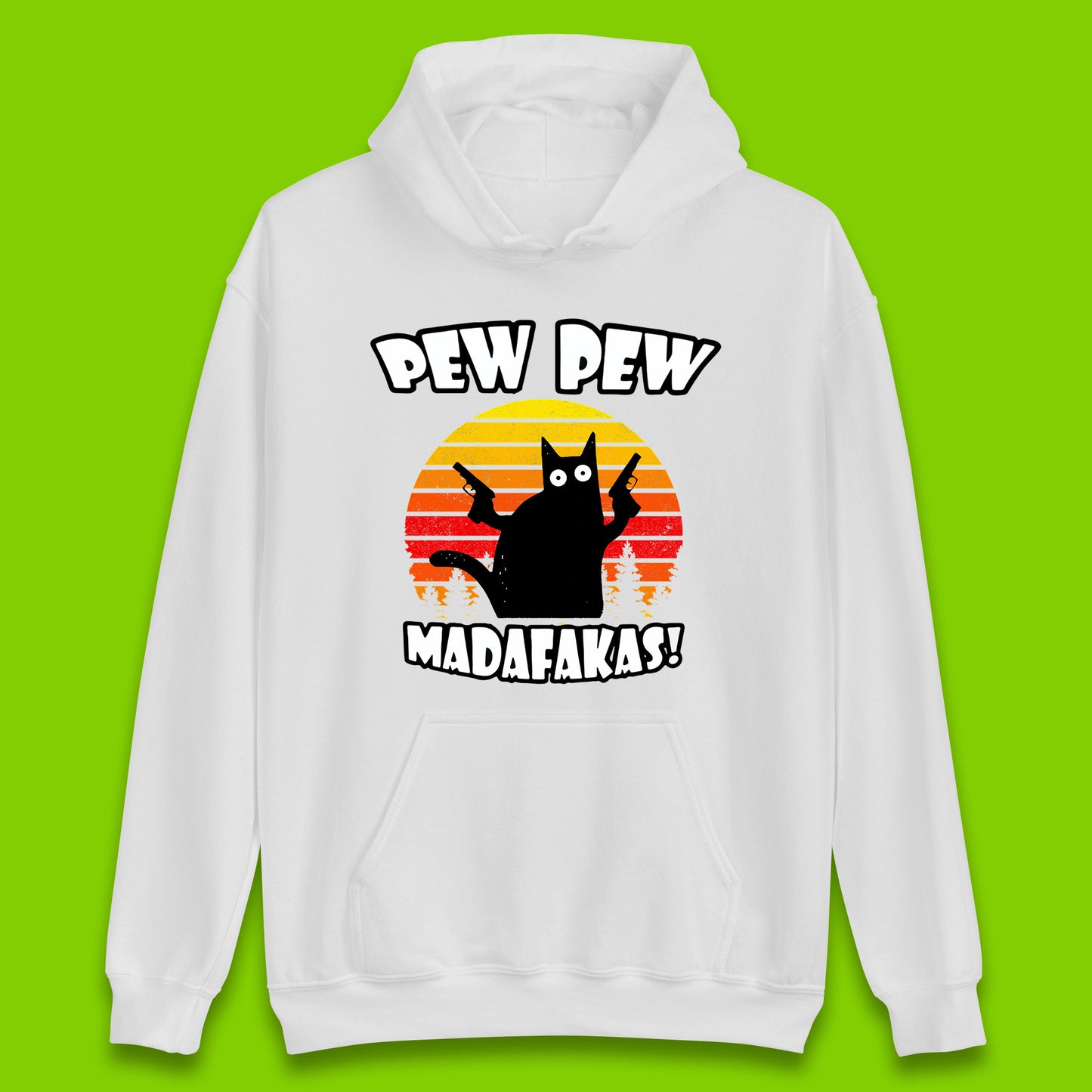 Pew Pew Madafakas Funny Joke Retro Vintage Cat Gun Pistol Kitty Pew Pew Cat Meme Unisex Hoodie