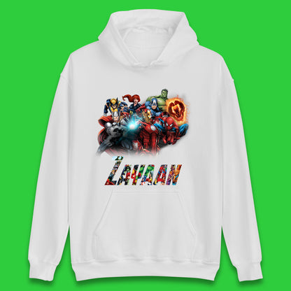 Personalised Marvel Avengers Super Heroes Movie Characters Spider Man, Black Widow, Hulk, Iron Man, Thor, Captain America Avengers Squad Unisex Hoodie