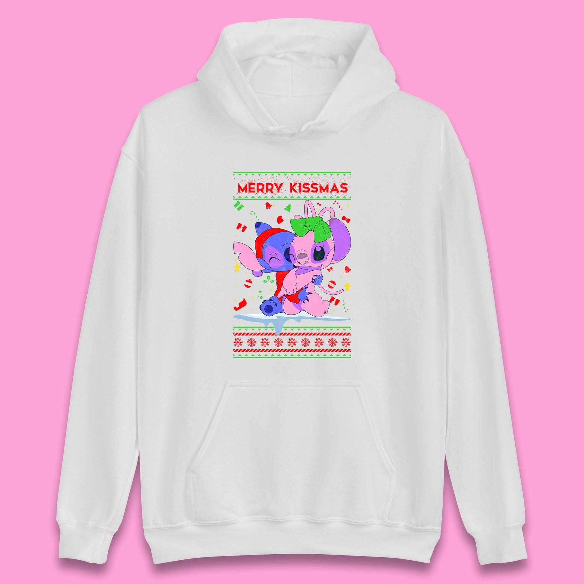 merry kissmas disney stitch and angel hoodie