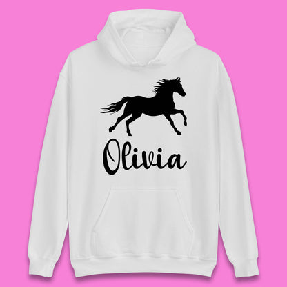 Personalised Running Unicorn Your Name Or Custom Text Horse & Pony Lover Magic Believer Unisex Hoodie