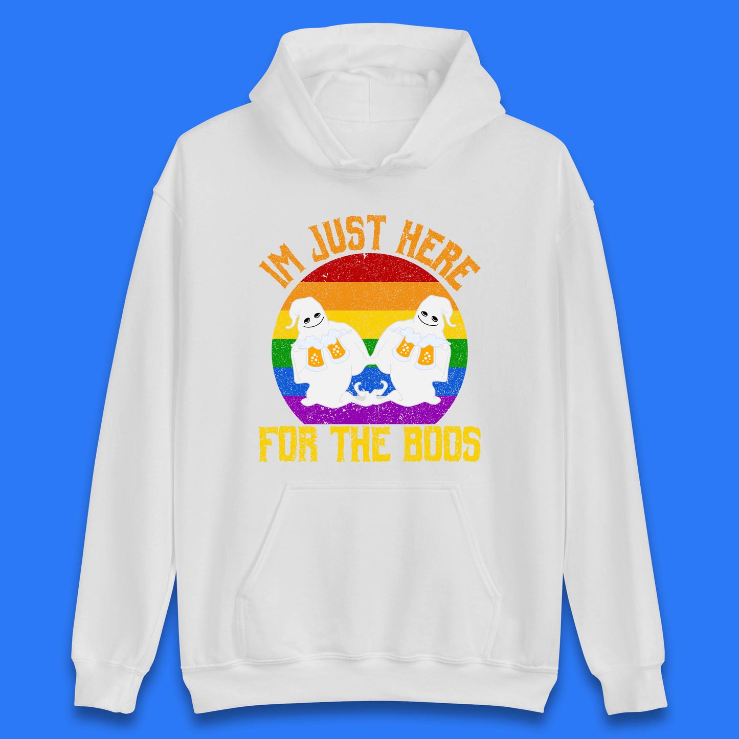 Halloween I Just Here For The Boos Gay Boo Ghosts Drinking Beer LGBTQ Pride Beer Unisex Hoodie