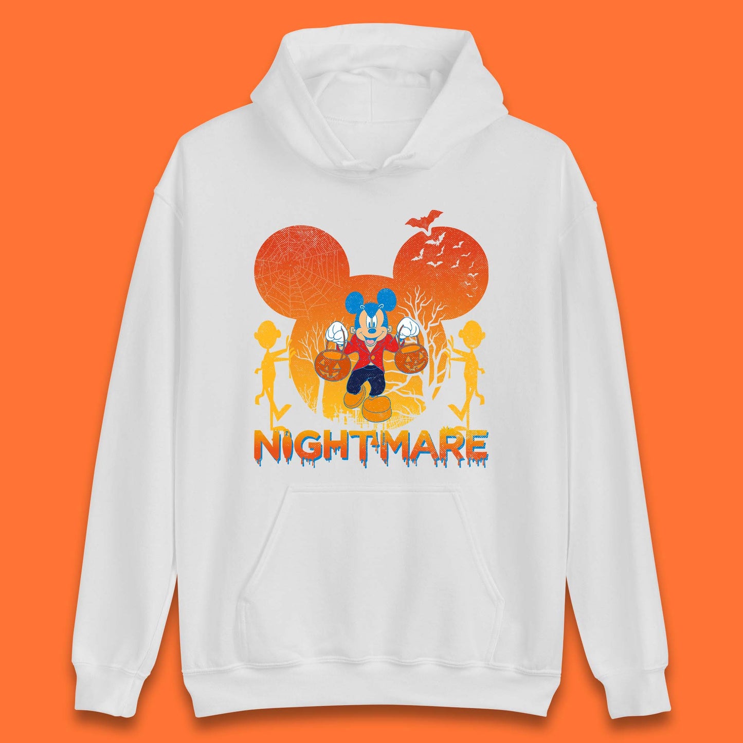 Halloween Nightmare Disney Mickey Mouse Holding Pumpkin Bucket Horror Scary Disneyland Trip Unisex Hoodie