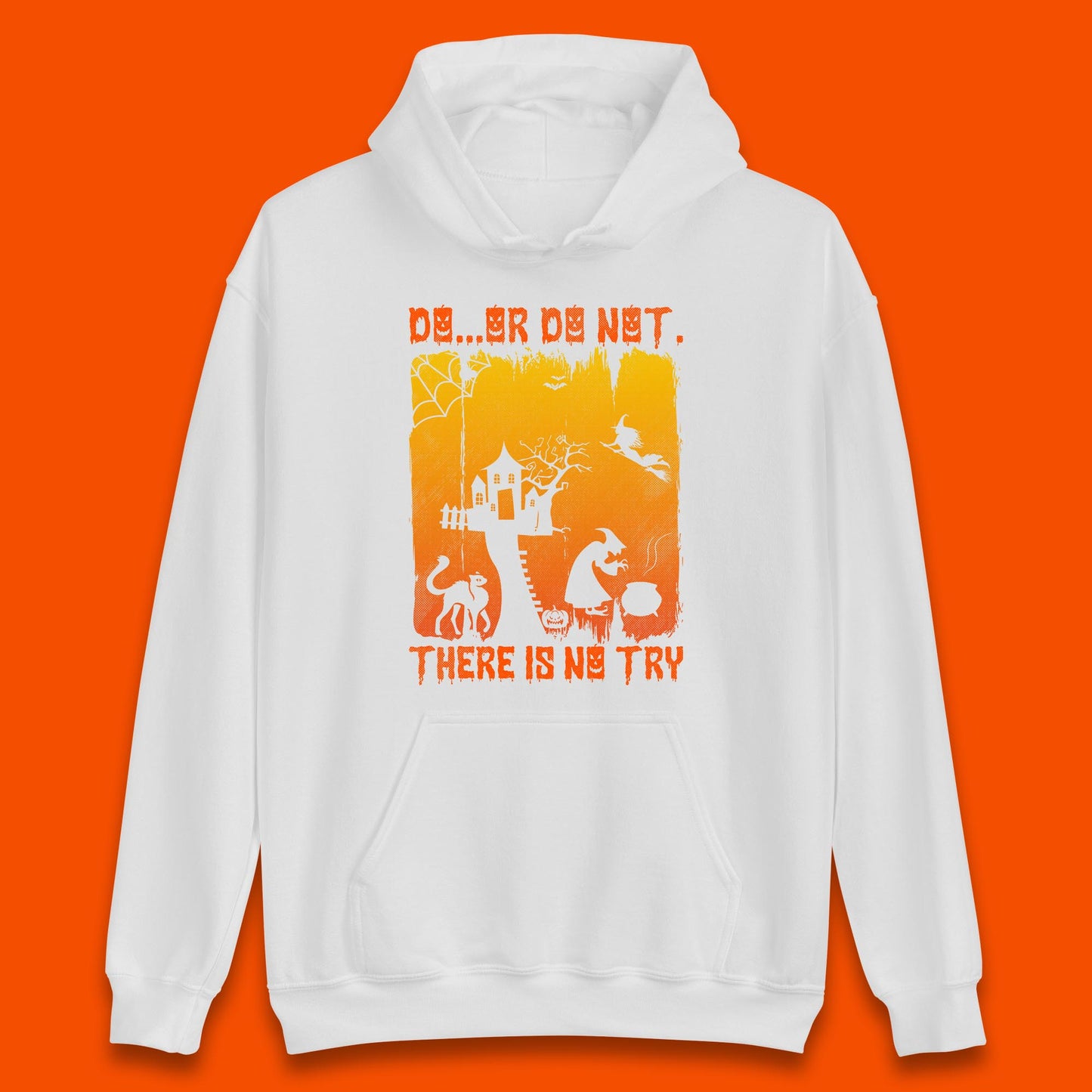 Do Or Do Not There Is No Try Halloween Tree House Flying Witch Scary Spooky Black Cat Unisex Hoodie