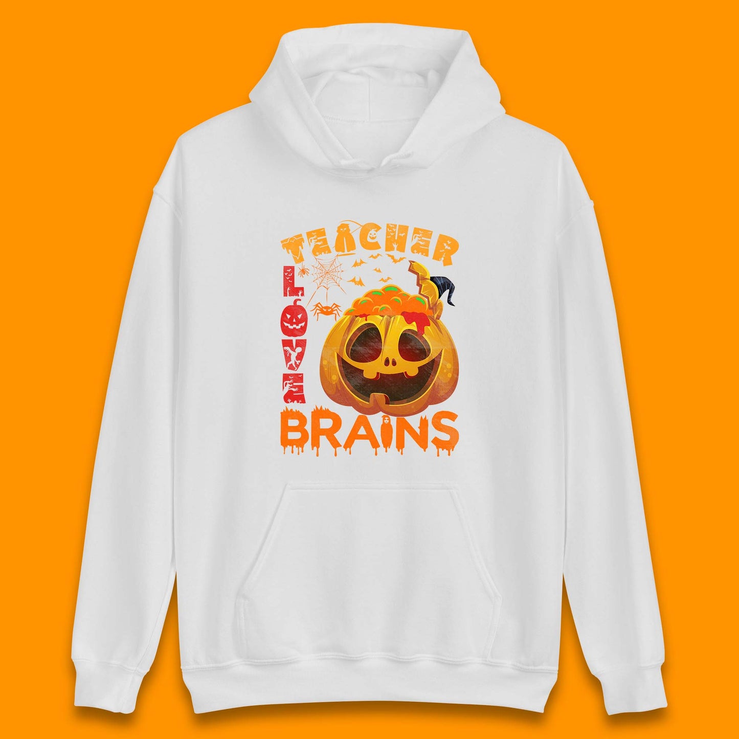 Teacher Love Brain Halloween Spooky Teacher Trick Or Teach Unisex Hoodie